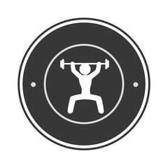 monochrome circular frame with man weightlifting vector illustration
