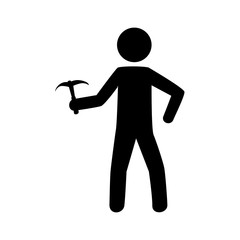 monochrome pictogram with climbing man with ice axe vector illustration