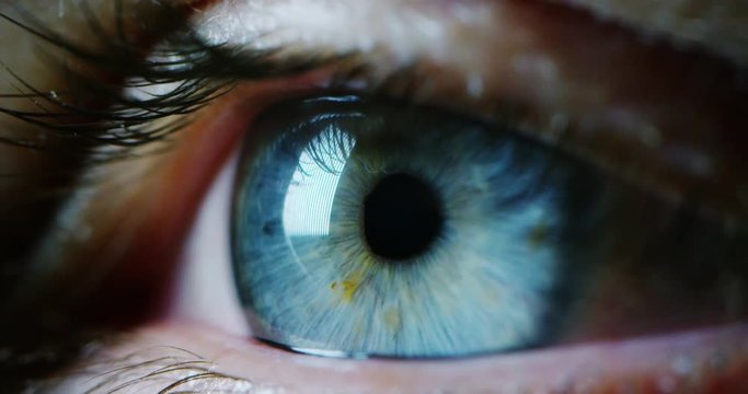 perfect blue eye macro in a sterile environment and perfect vision in resolution 6k,  concept, the vision of the future and healthy life concept. view precise and straight to the target.