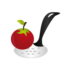 color silhouette with spoon and tomato vector illustration