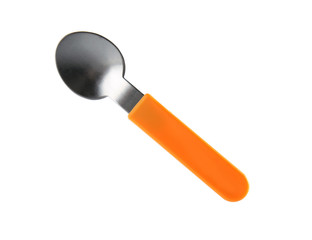Bright spoon for child on white background