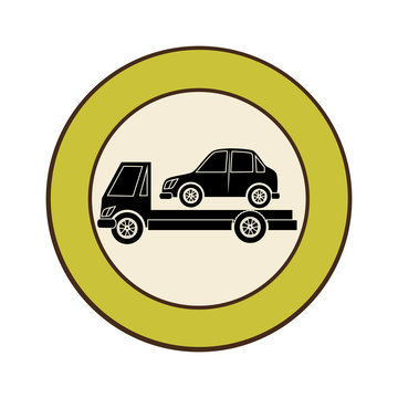 circular emblem with tow truck vector illustration