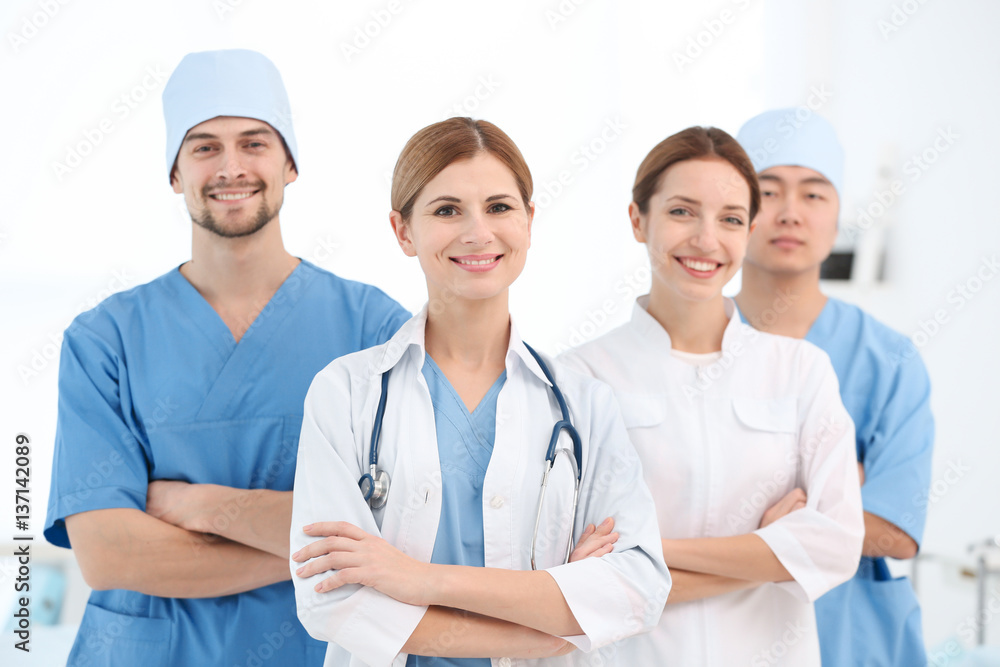 Sticker Team of young doctors in modern clinic