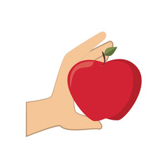 colorful silhouette hand holding apple fruit vector illustration