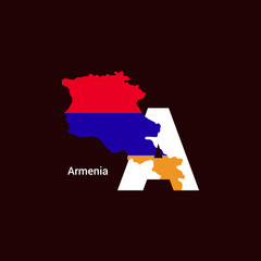 Armenia Initial Letter Country with Flag Map Vector