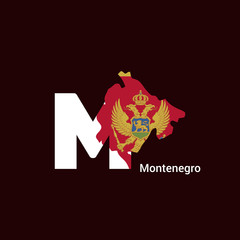 Montenegro Initial Letter Country with Flag Map Vector
