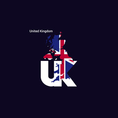 United Kingdom Initial Letter Country with Flag Map Vector
