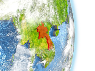 Laos in red on Earth