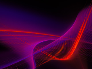 Abstract background element. Fractal graphics series. Three-dimensional composition of glowing lines and halftone effects. Information and energy concept. Violet, red and black colors.