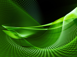Abstract background element. Fractal graphics series. Three-dimensional composition of glowing lines and mosaic halftone effects. Information and energy concept. Green and black colors.
