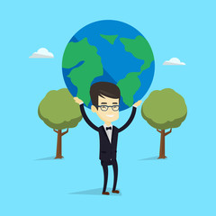Business man holding globe vector illustration.