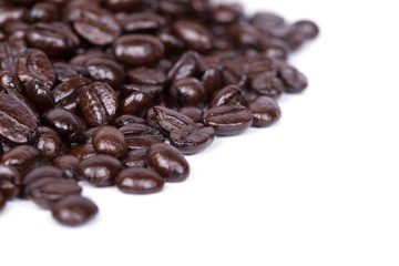 Coffee beans on white background blank for text