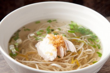 Delicious chicken rice noodles made with fresh chicken and vegetables