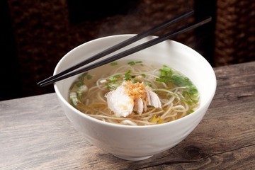 Delicious chicken rice noodles made with fresh chicken and vegetables