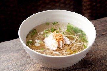 Delicious chicken rice noodles made with fresh chicken and vegetables