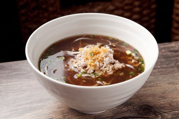 Delicious pork rice noodle made with fresh pork and vegetables