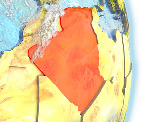 Naklejka premium Algeria in red on Earth