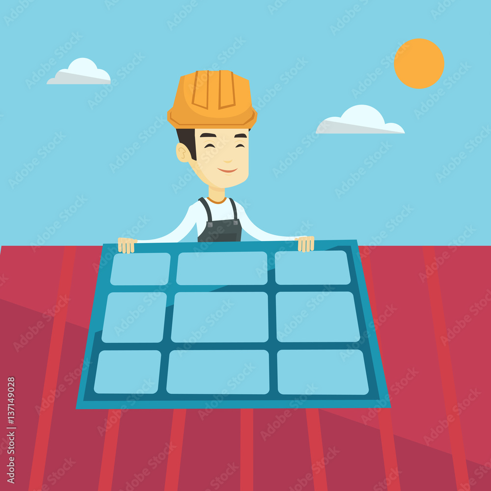 Poster constructor installing solar panel.