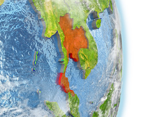 Thailand in red on Earth