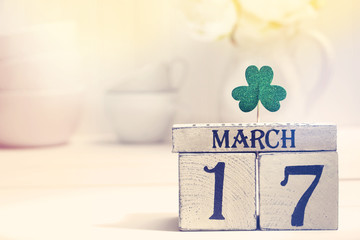 Saint Patricks Day green clover with calendar