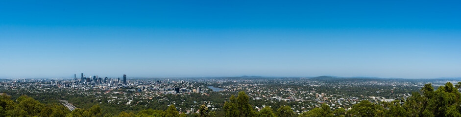 Panoramic view of Brisbane in sunny summer day from Mount Coot-tha, Queensland, Australia