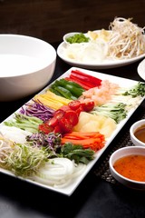 Fresh vegetables, delicious meat, rice noodles, rice wrapped with rice paper