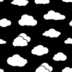 Clouds seamless pattern. Vector background white and black.