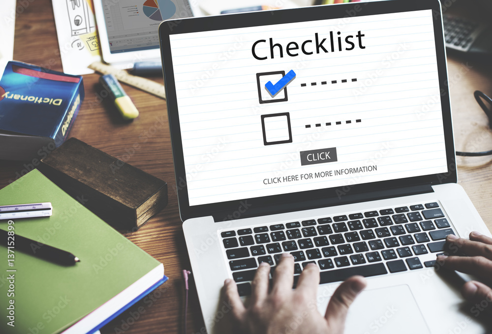 Wall mural checklist choices to do audit evaluation concept