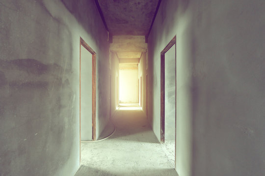 Hallway And Unfinished Room Of Inside House Under Construction