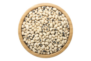 Black eyed beans (Lobia) in wooden bowl isolated top view