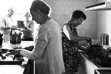 Senior Friends Cooking Food Kitchen