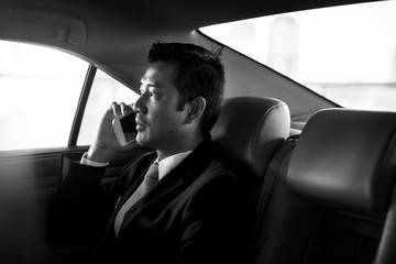 Businessman Sit Inside Car Use Mobile