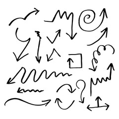 Hand drawn arrow set collection of black direction pencil sketch symbols, vector illustration graphic design