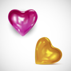 Glossy Golden and Pink Hearts - 3d vector icon