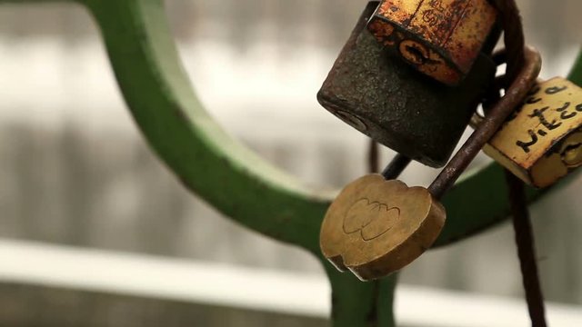 Love locks at bridge  in Prague  PRAGUE, CZECH REPUBLIC - Feb 7, 2017