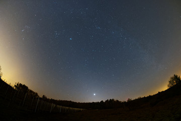 Astro landscape with the Milky Way and the bright Venus as seen from the Palatinate Forest in...