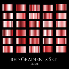 Vector set of red metal gradients. Collection of design gradation swatches