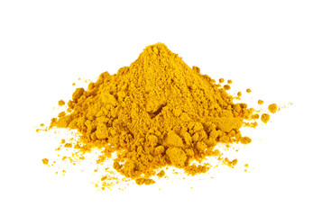 Turmeric powder isolated on white background. Curcuma powder.