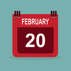 Calendar February 20, stylish vector illustration