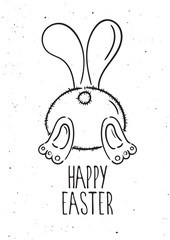 Vector hand drawn lettering. Happy easter. Rabbit. Illustration. Poster. Postcard.