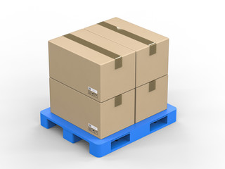 cardboard boxes on plastic pallet