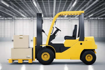 forklift truck with cardboard boxes