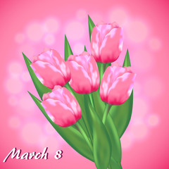Greeting card with pink tulips