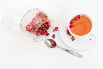 pink buds. Tea made from dried rosebuds