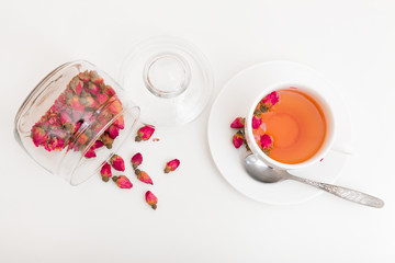 pink buds. Tea made from dried rosebuds