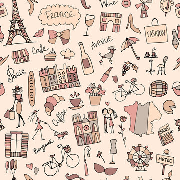 France sketch, seamless pattern for your design