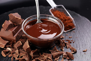 Melting chocolate / melted chocolate/ chocolate swirl/ stack/ chips and powder