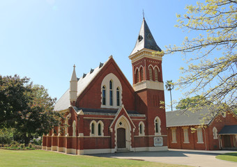 Fototapeta na wymiar St Arnaud's Uniting Church is a Victorian English Gothic styled church constructed in 1875. The neighbouring Sunday school hall was built in 1923-24