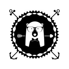 emblem bear hipster hunter city icon, vector illustration image