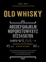 Typeface. Label. Old Whisky typeface, labels and different type designs